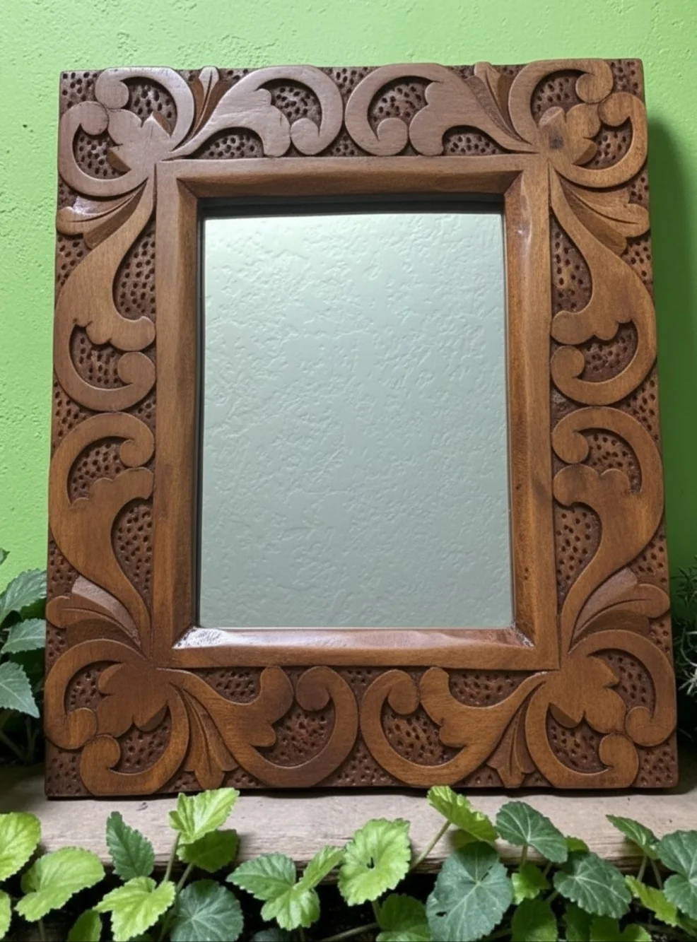 Vintage Hand-Carved Wooden Wall Mirror 11